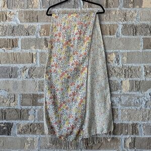 Fossil Ditsy Floral Long Rectangular Scarf with Fringe Lightweight Flowy
